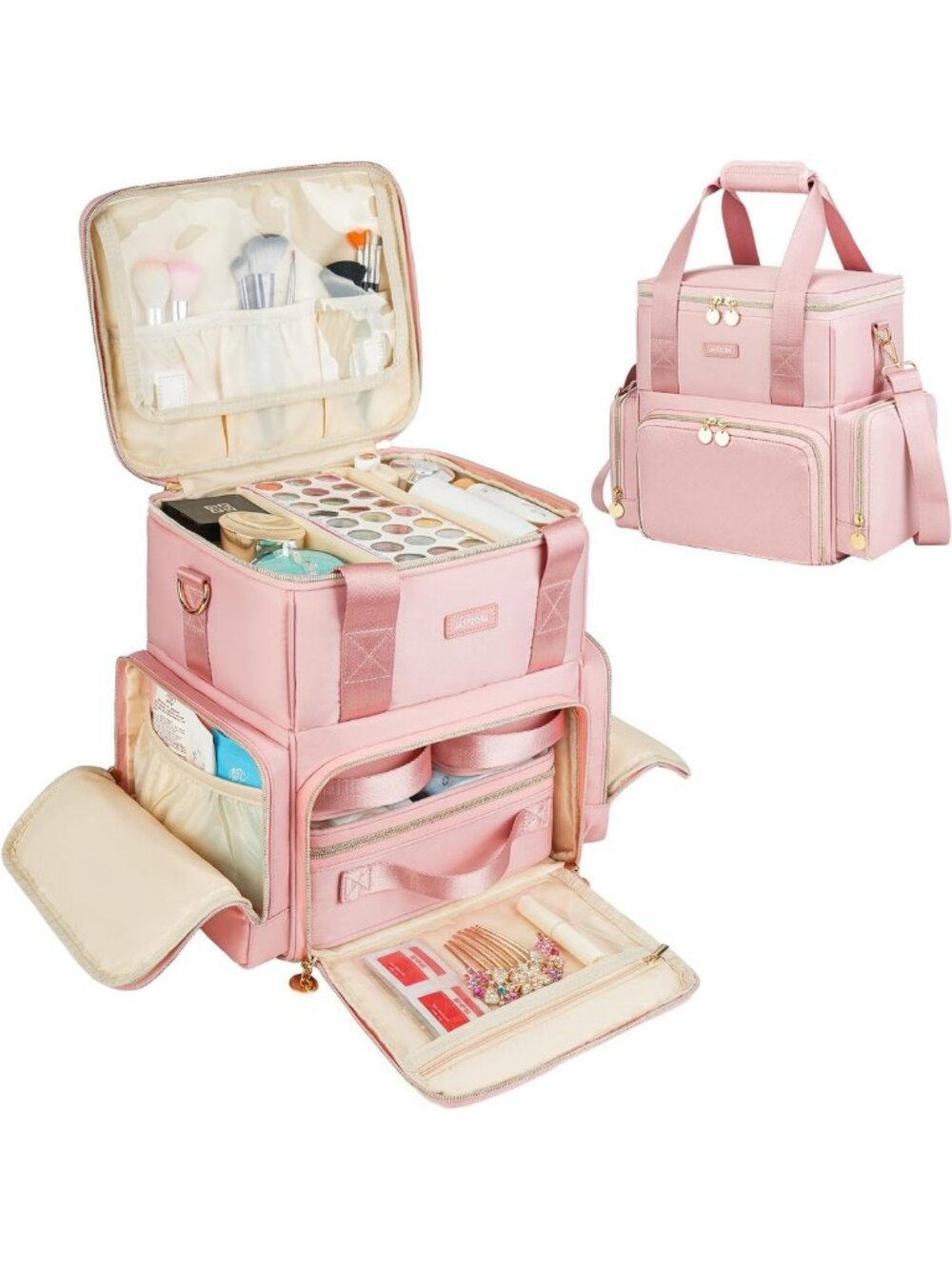 Extra Large Travel Makeup Bag - 4-in-1 Cosmetic Organizer with 3 Pouches